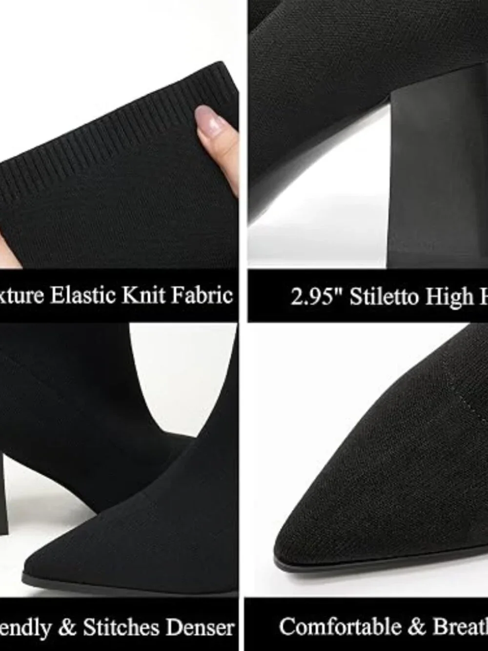 Black Over-the-Knee Stretch Boots with Block Heel